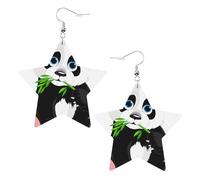 White Trendy Leather Star Earrings for Women - Cute panda Print Dangle Jewelry, Lightweight Fashionable Hoop Pendants
