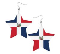 White Trendy Leather Star Earrings for Women - Dominican Republic Print Dangle Jewelry, Lightweight Fashion Accessory