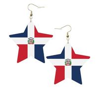 White Trendy Leather Star Earrings for Women - Dominican Republic Print Dangle Jewelry, Party Favors, Simple Hoop Pendants, One Size, Leather, No Gemstone