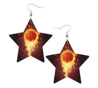 White Trendy Leather Star Earrings for Women - Fired Up Basketball Print Dangle Jewelry, Lightweight Fashion Accessory