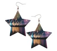 White Trendy Leather Star Earrings for Women - Fireworks Print Party Favors & Decorations, Fashionable Gift, One Size, Leather, No Gemstone
