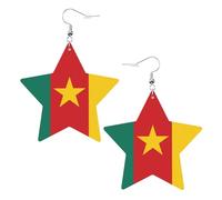 White Trendy Leather Star Earrings for Women - Flag of Cameroon Print Dangle Jewelry, Lightweight Fashion Accessory
