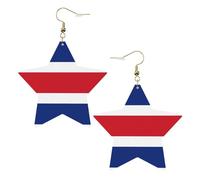 White Trendy Leather Star Earrings for Women - Flag of Costa Rica Print Dangle Jewelry, Party Favors, Simple Hoop Pendants, One Size, Leather, No Gemstone