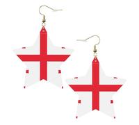 White Trendy Leather Star Earrings for Women - Flag of Georgia Print Dangle Jewelry, Party Favors, Simple Hoop Pendants, One Size, Leather, No Gemstone