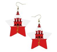 White Trendy Leather Star Earrings for Women - Flag of Gibraltar Print Dangle Jewelry, Party Favors, Simple Hoop Pendants, One Size, Leather, No Gemstone
