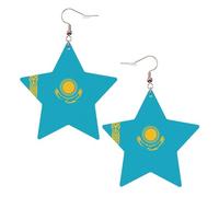 White Trendy Leather Star Earrings for Women - Flag of Kazakhstan Print Dangle Jewelry, Lightweight Fashionable Hoop Pendants, One Size, Leather, No Gemstone
