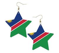 White Trendy Leather Star Earrings for Women - Flag of Namibia Print Dangle Jewelry, Party Favors, Simple Hoop Pendants, One Size, Leather, No Gemstone