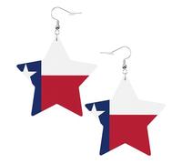 White Trendy Leather Star Earrings for Women - Flag of Texas Print Dangle Jewelry, Party Favors, Simple Hoop Pendants, One Size, Leather, No Gemstone