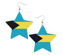 White Trendy Leather Star Earrings for Women - Flag of the Bahamas Print Dangle Jewelry, Party Favors, Simple Hoop Pendants, One Size, Leather, No Gemstone
