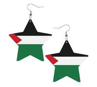 White Trendy Leather Star Earrings for Women - Flag of the State of Palestine Print Dangle Jewelry, Party Favors, Simple Hoop Pendants, One Size, Leather, No Gemstone