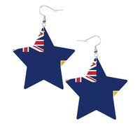 White Trendy Leather Star Earrings for Women - Flag of the Turks and Caicos Islands Print Dangle Jewelry, Party Favors, Simple Hoop Pendants, One Size, Leather, No Gemstone