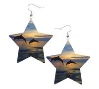 White Trendy Leather Star Earrings for Women - Funny Animal Dolphin Print Dangle Jewelry, Lightweight Fashionable Hoop Pendants