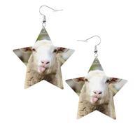White Trendy Leather Star Earrings for Women - Funny Naughty Sheep Tongue Cute Animal Print Dangle Jewelry, Lightweight Fashion Accessory