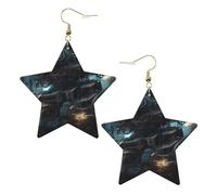 White Trendy Leather Star Earrings for Women - Future Robot Print Dangle Jewelry, Party Favors, Simple Hoop Pendants, One Size, Leather, No Gemstone