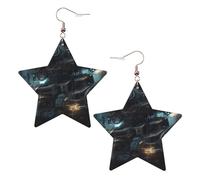 White Trendy Leather Star Earrings for Women - Future Robot Print Dangle Jewelry, Party Favors, Simple Hoop Pendants, One Size, Leather, No Gemstone