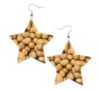 White Trendy Leather Star Earrings for Women - Garden Potatoes Print Dangle Jewelry, Lightweight Fashion Accessory
