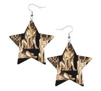 White Trendy Leather Star Earrings for Women - German Shepherd Print Dangle Jewelry, Lightweight Fashionable Hoop Pendants
