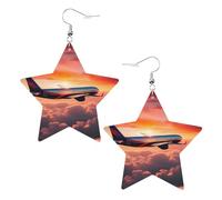 White Trendy Leather Star Earrings for Women - Lightweight Airplane Sunsets Sky Print Dangle Jewelry, Party Favors & Decorations