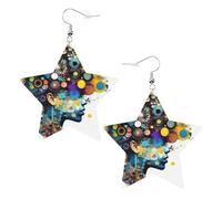 White Trendy Leather Star Earrings for Women - Lightweight Artificial Intelligence Brain Print Dangle Jewelry, Party Favors & Decorations