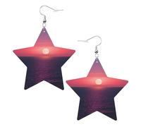 White Trendy Leather Star Earrings for Women - Lightweight Bright Moon at Sea Hippie Print Dangle Jewelry, Party Favors & Decorations