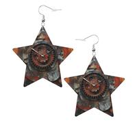 White Trendy Leather Star Earrings for Women - Lightweight Clock Gear Print Dangle Jewelry, Party Favors & Decorations