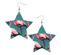 White Trendy Leather Star Earrings for Women - Lightweight Flamingo Flowers Print Dangle Jewelry, Party Favors & Decorations