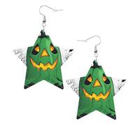 White Trendy Leather Star Earrings for Women - Lightweight Green Ghost Horror Halloween Pumpkin Print Dangle Jewelry, Party Favors & Decorations