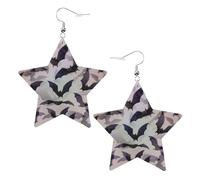 White Trendy Leather Star Earrings for Women - Lightweight Halloween Bats Grey Print Dangle Jewelry, Party Favors & Decorations