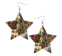 White Trendy Leather Star Earrings for Women - Lightweight Italian Street Print Dangle Jewelry, Party Favors & Decorations