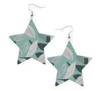 White Trendy Leather Star Earrings for Women - Lightweight Mint Gray Leaves Print Dangle Jewelry, Party Favors & Decorations