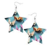 White Trendy Leather Star Earrings for Women - Lightweight origami paper crane Print Dangle Jewelry, Party Favors & Decorations