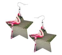 White Trendy Leather Star Earrings for Women - Lightweight Pink Flamingo Print Dangle Jewelry, Party Favors & Decorations