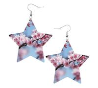 White Trendy Leather Star Earrings for Women - Lightweight Tempting Cherry Blossoms Print Dangle Jewelry, Party Favors & Decorations