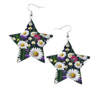 White Trendy Leather Star Earrings for Women - Lightweight Wild Flowers and Cornflowers Daisies Print Dangle Jewelry, Party Favors & Decorations