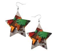 White Trendy Leather Star Earrings for Women - Lightweight World Map Made of Spices Print Dangle Jewelry, Party Favors & Decorations