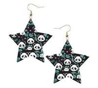 White Trendy Leather Star Earrings for Women - Panda cute face Print Dangle Jewelry, Party Favors, Simple Hoop Pendants, One Size, Leather, No Gemstone