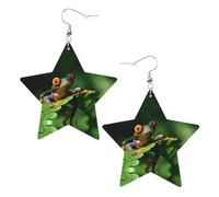 White Trendy Leather Star Earrings for Women - Peace Frog Tree Print Dangle Jewelry, Lightweight Fashionable Hoop Pendants