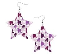 White Trendy Leather Star Earrings for Women - purple Poodle Polka Dot Print Dangle Jewelry, Lightweight Fashionable Hoop Pendants