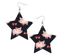 White Trendy Leather Star Earrings for Women - Red Cute Piggy Print Dangle Jewelry, Lightweight Fashionable Hoop Pendants