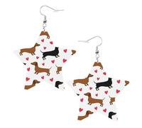 White Trendy Leather Star Earrings for Women - Romantic Dachshunds Print Dangle Jewelry, Lightweight Fashion Accessory