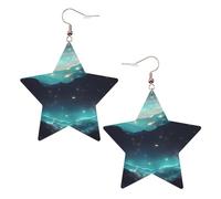 White Trendy Leather Star Earrings for Women - Science Fiction Stars Print Dangle Jewelry, Party Favors, Simple Hoop Pendants, One Size, Leather, No Gemstone