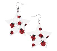 White Trendy Leather Star Earrings for Women - Seven Star Ladybird Print Dangle Jewelry, Lightweight Fashionable Hoop Pendants