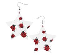 White Trendy Leather Star Earrings for Women - Seven Star Ladybird Print Dangle Jewelry, Lightweight Fashion Accessory