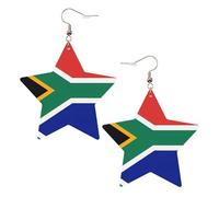 White Trendy Leather Star Earrings for Women - South Africa flag Print Dangle Jewelry, Party Favors, Simple Hoop Pendants, One Size, Leather, No Gemstone
