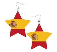 White Trendy Leather Star Earrings for Women - Spanish flag Print Dangle Jewelry, Party Favors, Simple Hoop Pendants, One Size, Leather, No Gemstone