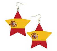 White Trendy Leather Star Earrings for Women - Spanish flag Print Dangle Jewelry, Party Favors, Simple Hoop Pendants, One Size, Leather, No Gemstone