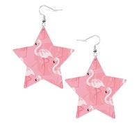 White Trendy Leather Star Earrings for Women - Summer Flamingo Palm Leaves Print Dangle Jewelry, Lightweight Fashionable Hoop Pendants