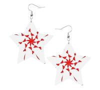 White Trendy Leather Star Earrings for Women - The budding and turning flower Print Dangle Jewelry, Party Favors, Simple Hoop Pendants, One Size, Leather, No Gemstone