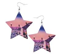 White Trendy Leather Star Earrings for Women - The Old Hollywood Print Dangle Jewelry, Lightweight Fashion Accessory