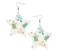 White Trendy Leather Star Earrings for Women - Turtle write Print Dangle Jewelry, Lightweight Fashionable Hoop Pendants